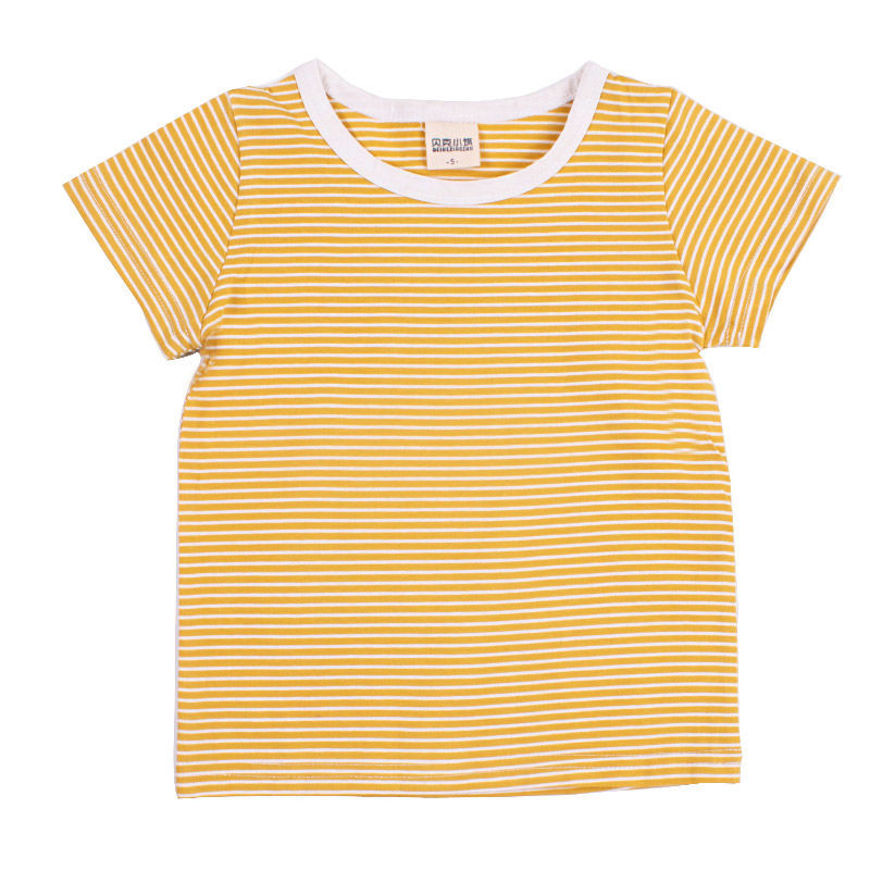Picture of Striped Yellow Cotton T-Shirt For Kids