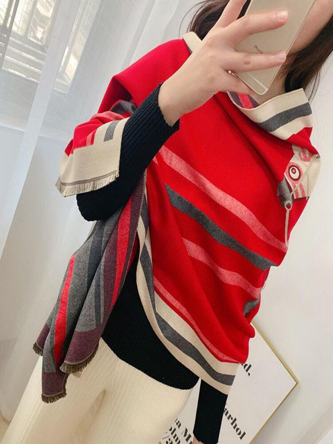 Picture of cashmere scarf  red color with lining dark gray  