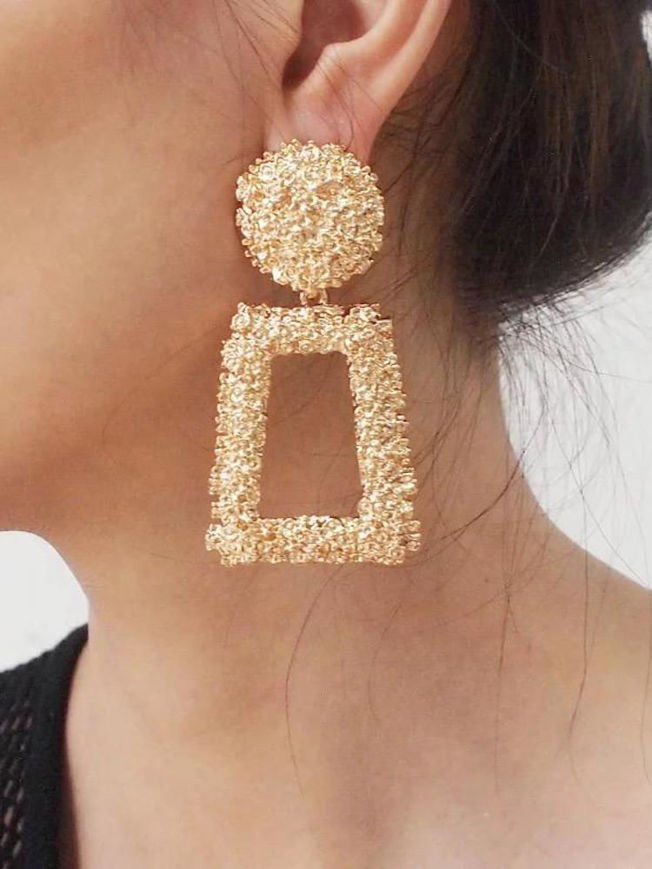 صورة Multi-color Alloy Antique Drop Za Earrings For Women Gold Color Metal Statement Earrings Jewelry