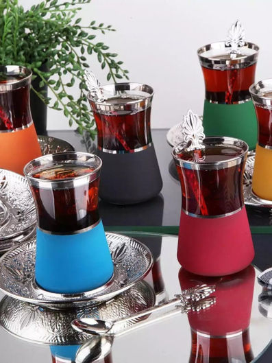 Picture of Sefa Colored Tea Set With Spoon - Nickel