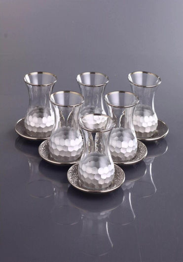 Picture of Luxury Silver Plated Turkish Tea Set With Metal Saucers