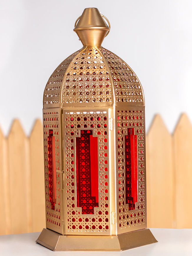 Picture of Metal Lantern  - Red Glass - Star Pattern
