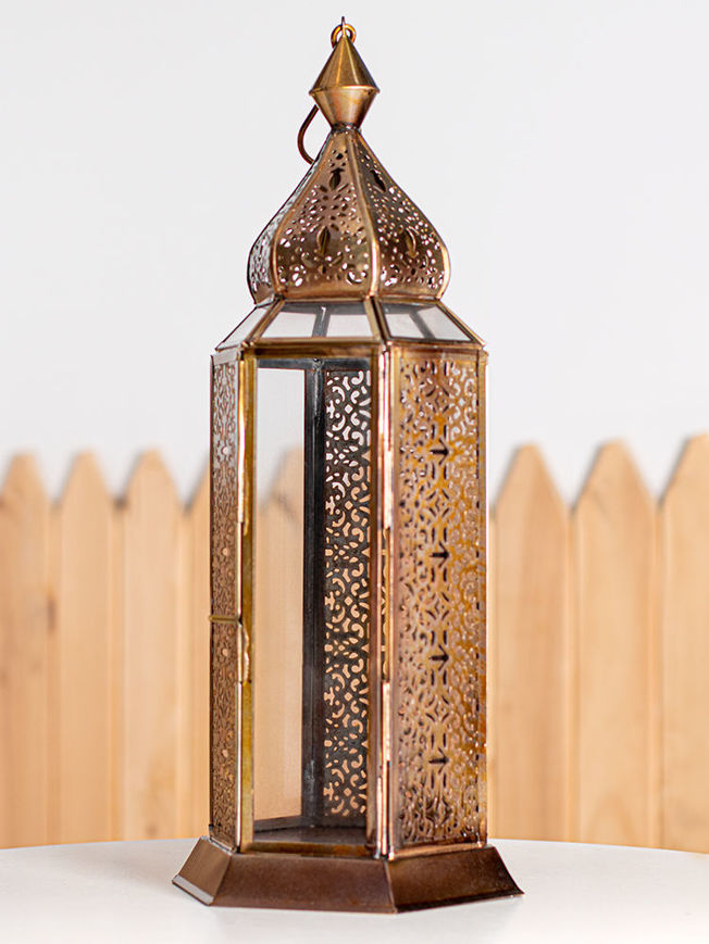 صورة Metal Lantern Big - Antique Gold Finish Clear Glass