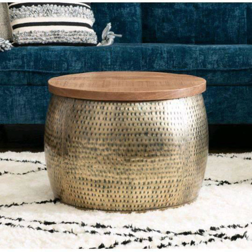 Picture of BRASS COFFEE TABLE - WOODEN TOP