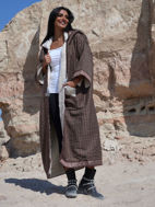 Picture of Hooded Bisht Brown Checks Design