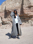 Picture of Hooded Bisht Black & White Checks Design