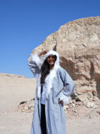 Picture of Light Blue Lining Hooded White Wool Design Winter Bisht
