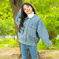 Picture of Blue Denim National Day Jacket For Kids (With Name Embroidery)